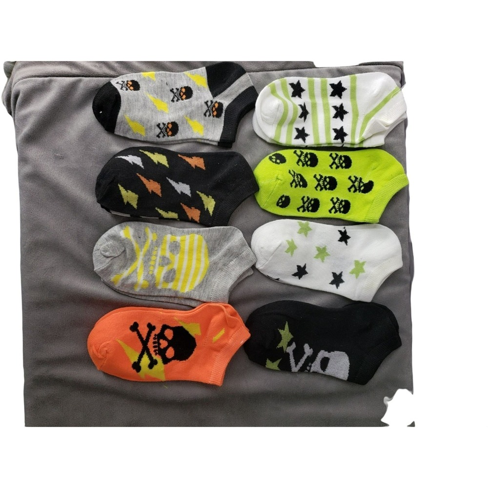 8-Pair Boys Ankle Socks With Skulls Stars & Lightning Prints Multicolor